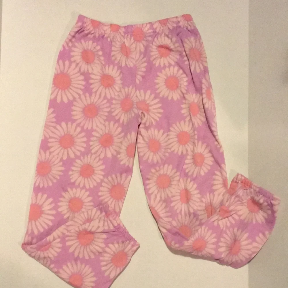 Girls' Pink Daisy Print Fleece Pajama Pants